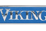Logo of the word 'VIKING' with a blue textured background.