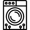 Black and white washing machine icon with control panel and knobs. Black and white washing machine icon with control panel and knobs.